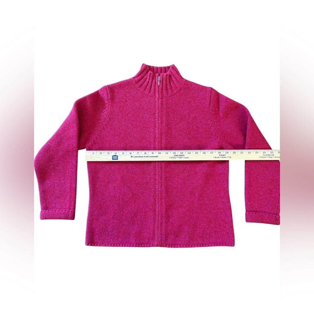 L.L. Bean Womens Knit Sweater Size M Reg Red Pink Marled Lambswool Angora Zip-Up - Picture 3 of 7